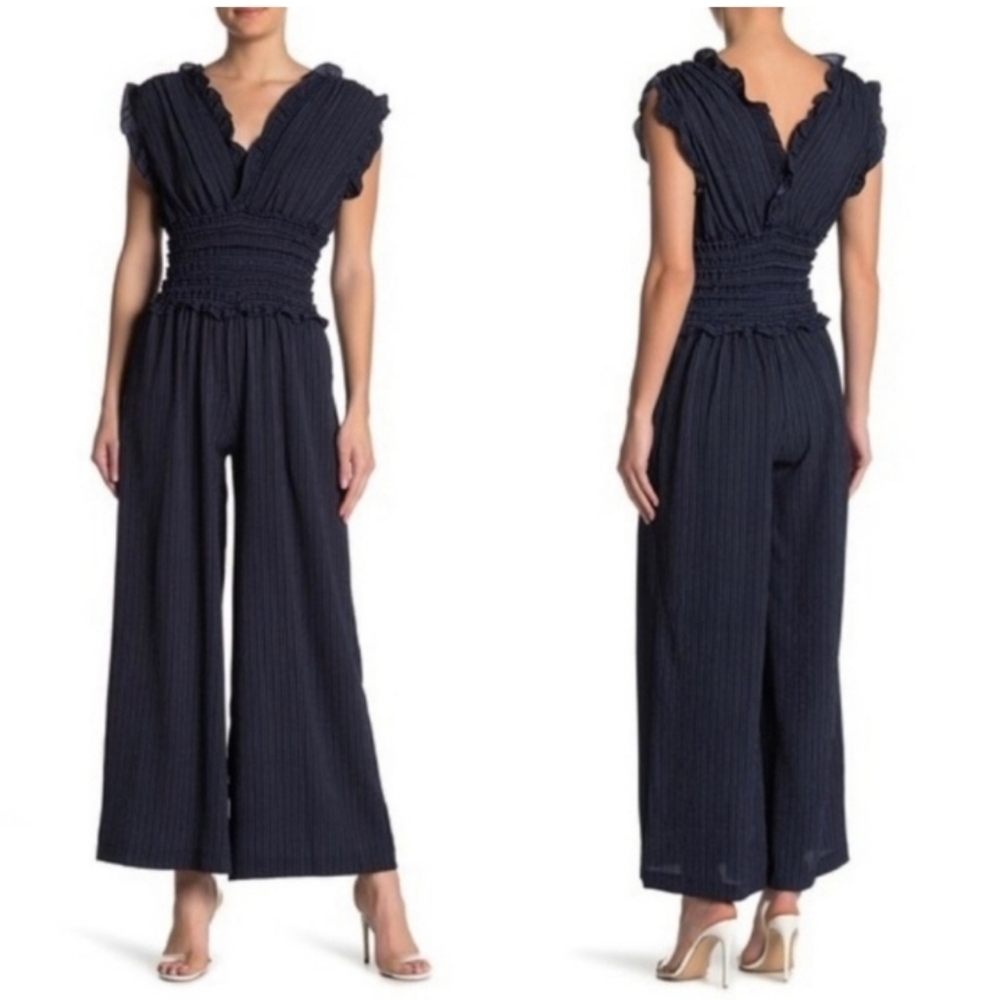 Max Studio Black/white Pin Stripe Wide Leg Jumpsuit - NWT, Sz L